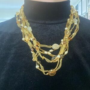 Gold and Amber Multi-Strand Beaded Necklace